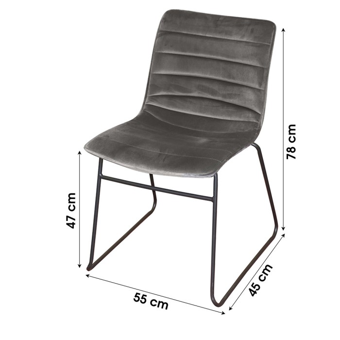 Lot de 4 chaises en velours côtelé gris collection NETS style industriel