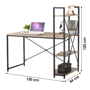 Bureau bois et métal HOLBORN avec étagères, coloris chêne et noir