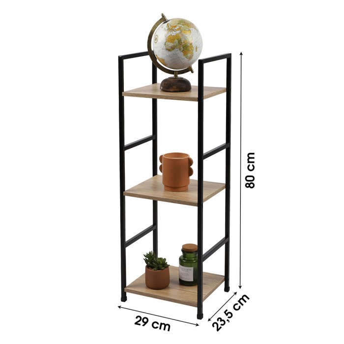 Étagère 3 niveaux collection HOLBORN – Style industriel, coloris chêne et noir