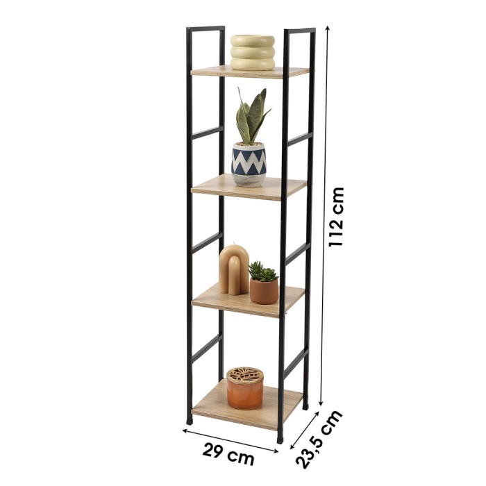 Étagère 4 niveaux collection HOLBORN – Style industriel, coloris chêne et noir