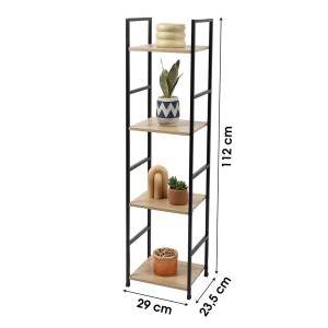 Étagère 4 niveaux collection HOLBORN – Style industriel, coloris chêne et noir