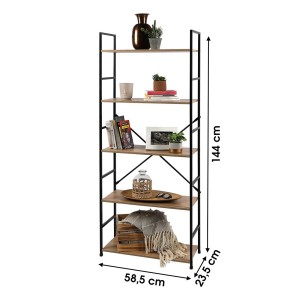 Bibliothèque 5 niveaux collection HOLBORN – Style industriel, coloris chêne et noir