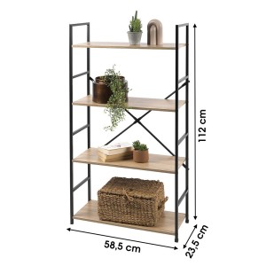 Bibliothèque 4 niveaux collection HOLBORN – Style industriel, coloris chêne et noir