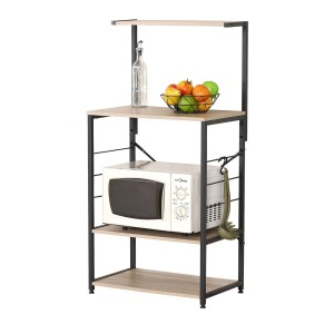 Desserte de cuisine style industriel collection HOLBORN structure en métal noir et étagères en bois.