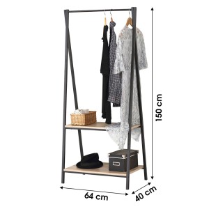 Penderie avec 2 étagères collection HOLBORN style industriel coloris chêne et noir