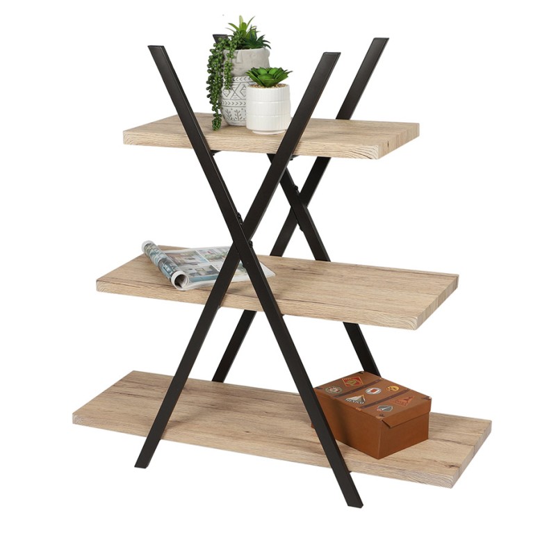 Étagère pyramide 3 niveaux DARYL – Style industriel – Chêne et noir