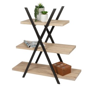 Étagère pyramide 3 niveaux DARYL – Style industriel – Chêne et noir