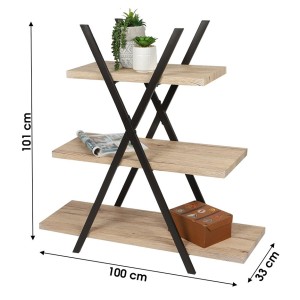 Étagère pyramide 3 niveaux DARYL – Style industriel – Chêne et noir