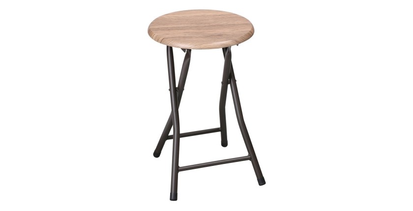 Lot de 10 tabourets pliables collection DARYL coloris chêne et noir avec structure en métal