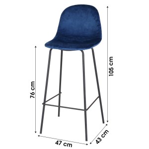 Lot de 4 tabourets de bar avec dossier en velours bleu et structure en métal collection LALY - Style industriel