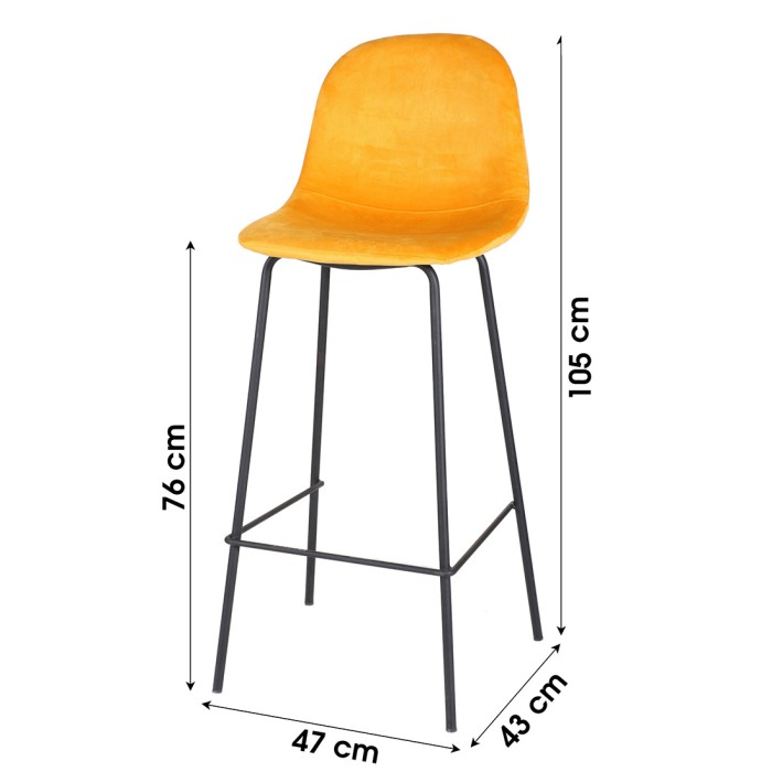 Lot de 4 tabourets de bar avec dossier en velours jaune et structure en métal collection LALY - Style industriel