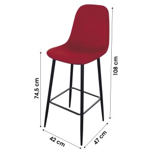 Lot de 4 tabourets LOLY, assise et dossier en velours bordeaux, structure en métal noir