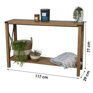Console style industriel collection BIRKIN. Coloris chêne, structure robuste en métal noir.