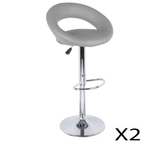 Lot de 2 tabourets de bar réglables en hauteur 77-97 cm – Assise simili cuir PU gris, pied en métal gris, diamètre 40 cm