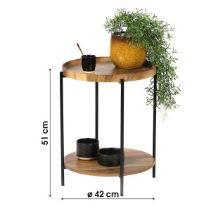 Table d'appoint ronde JAYCE avec 2 niveaux, structure en métal noir, style ethnique