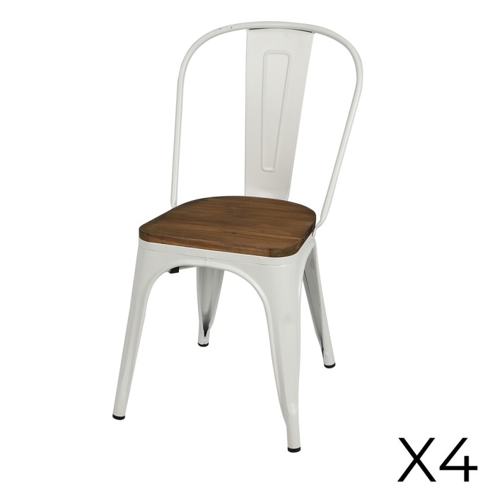Lot de 4 chaises en métal blanc style industriel. Collection FACTORY.