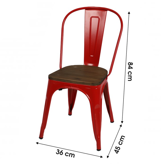 Lot de 4 chaises en métal rouge mat style industriel. Collection FACTORY.