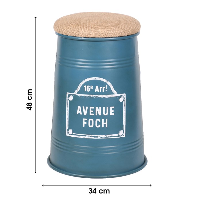 Lot de 4 tabourets pouf conique au style industriel, collection PARIS – Couleurs noir, jaune, gris et bleu