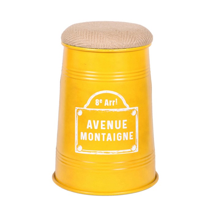 Lot de 4 tabourets pouf conique au style industriel, collection PARIS – Couleurs noir, jaune, gris et bleu