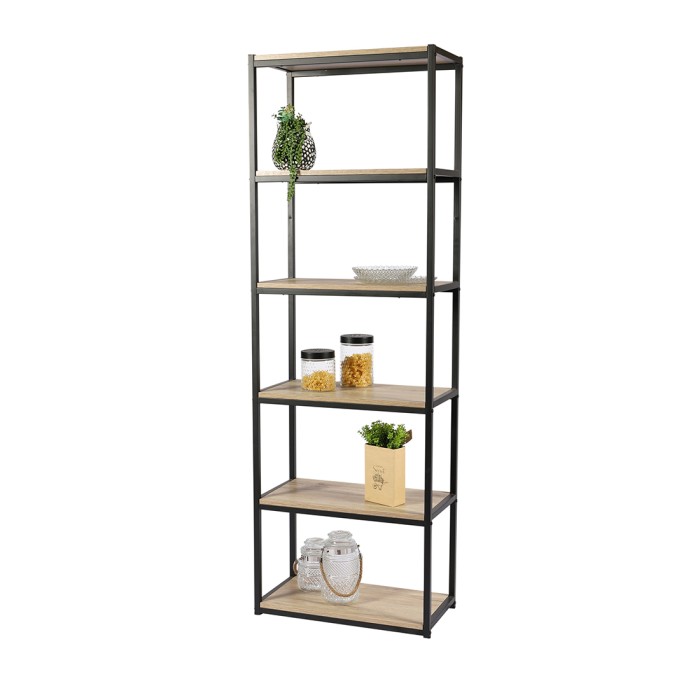 Bibliothèque 6 niveaux collection RANONG– Style industriel, coloris chêne et noir