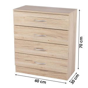 Meuble à chaussures 4 tiroirs – 60x30x70 cm, coloris chêne sonoma – Collection SONORIA