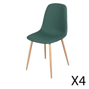 Lot de 4 chaises en tissu vert avec pieds en métal effet bois – Dimensions 45x87x54 cm, hauteur d'assise 49 cm – NORDICA