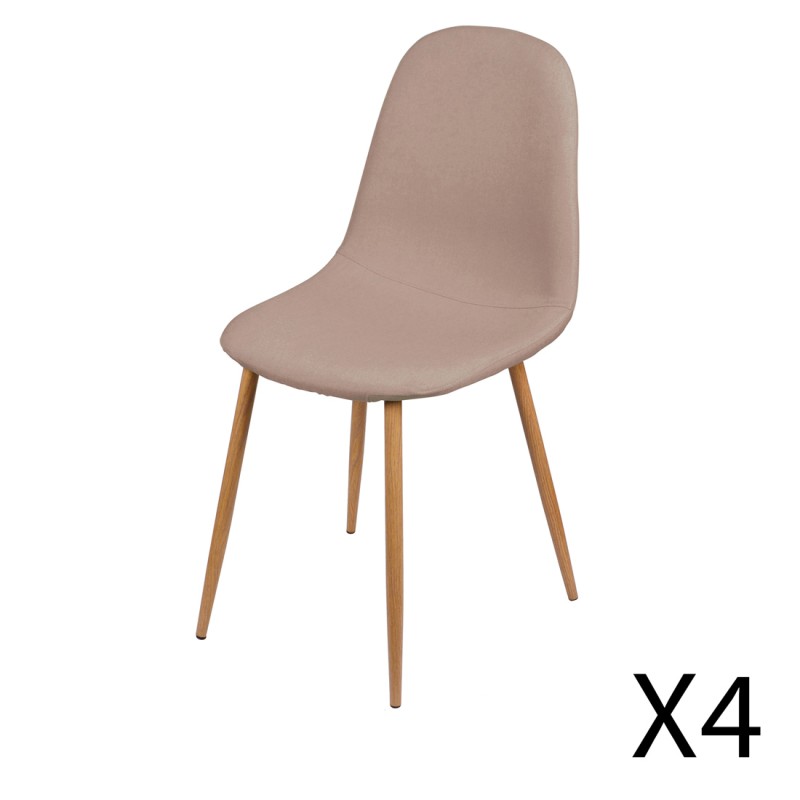 Lot de 4 chaises en tissu taupe avec pieds en métal effet bois – 45x87x54 cm, hauteur d'assise 49 cm – Collection NORDICA