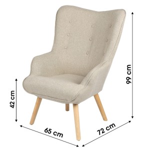Fauteuil de salon en tissu beige avec pieds en bois collection ENJOY. Style scandinave