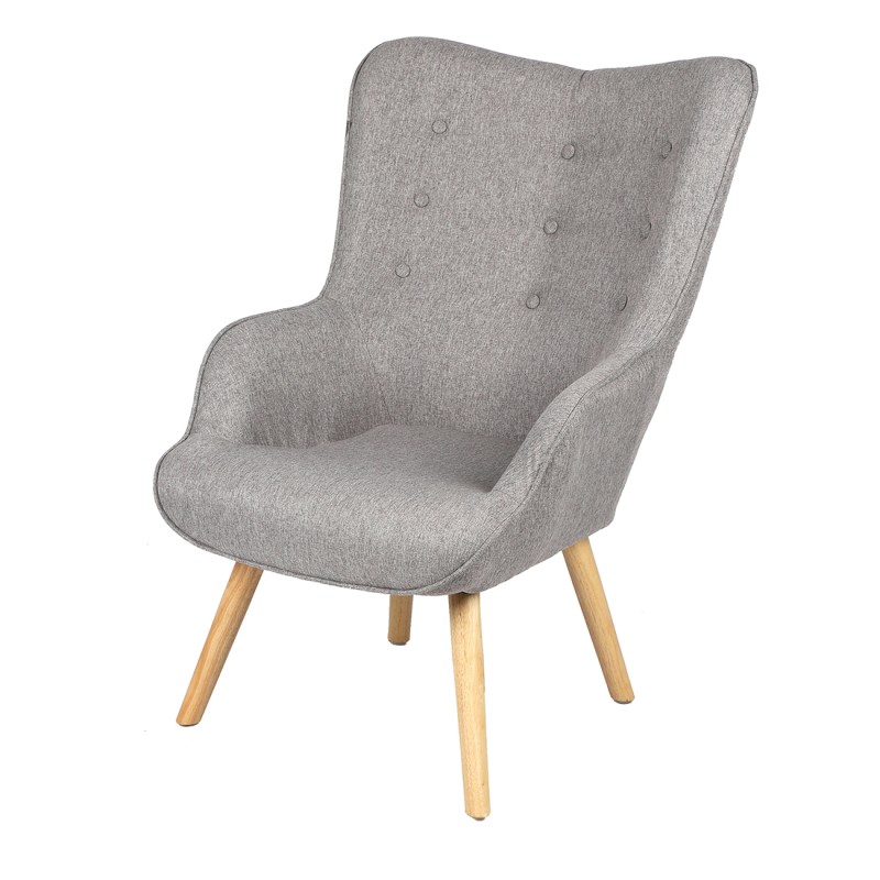 Fauteuil de salon en tissu gris clair avec pieds en bois collection ENJOY. Style scandinave
