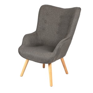 Fauteuil de salon en tissu gris foncé avec pieds en bois collection ENJOY. Style scandinave