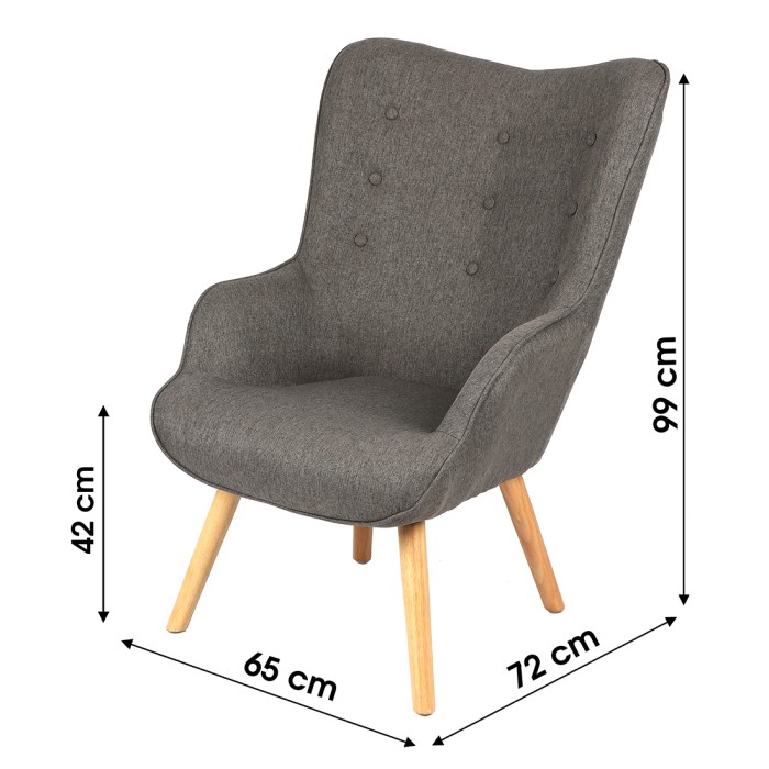 Fauteuil de salon en tissu gris foncé avec pieds en bois collection ENJOY. Style scandinave
