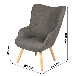 Fauteuil de salon en tissu gris foncé avec pieds en bois collection ENJOY. Style scandinave
