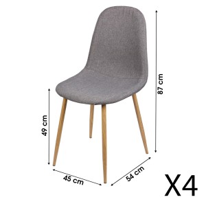 Lot de 4 chaises en tissu gris foncé avec pieds en métal effet bois – 45x87x54 cm, hauteur d'assise 49 cm – Collection NORDICA