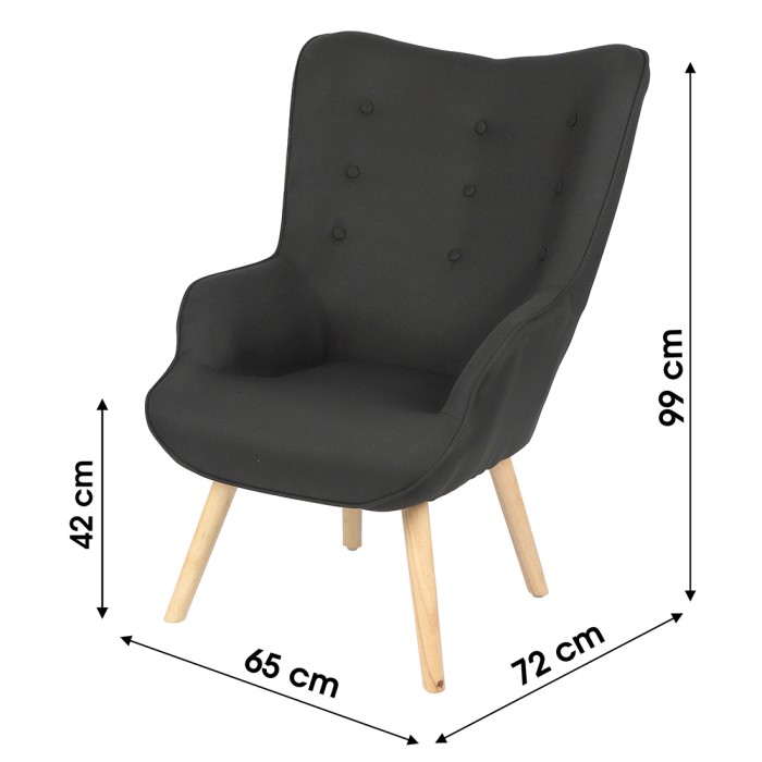Fauteuil de salon en tissu noir avec pieds en bois collection ENJOY. Style scandinave