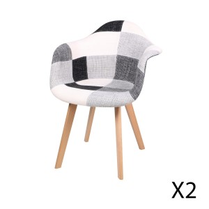 Fauteuil blanc et noir avec pieds en bois style scandinave moderne – 63x63xH46/81 cm – Collection ARTIBLACK