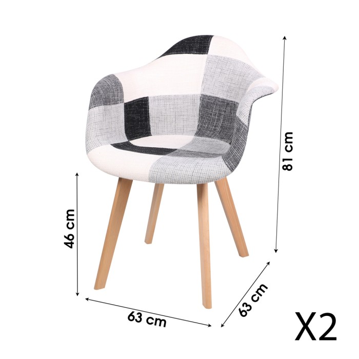 Fauteuil blanc et noir avec pieds en bois style scandinave moderne – 63x63xH46/81 cm – Collection ARTIBLACK