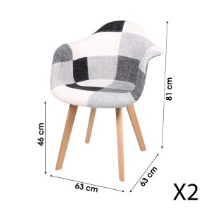Fauteuil blanc et noir avec pieds en bois style scandinave moderne – 63x63xH46/81 cm – Collection ARTIBLACK