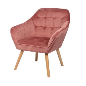 Fauteuil en velours rose avec pieds en bois – 74x70xH85 cm, hauteur d'assise 43 cm – Collection VELUREA