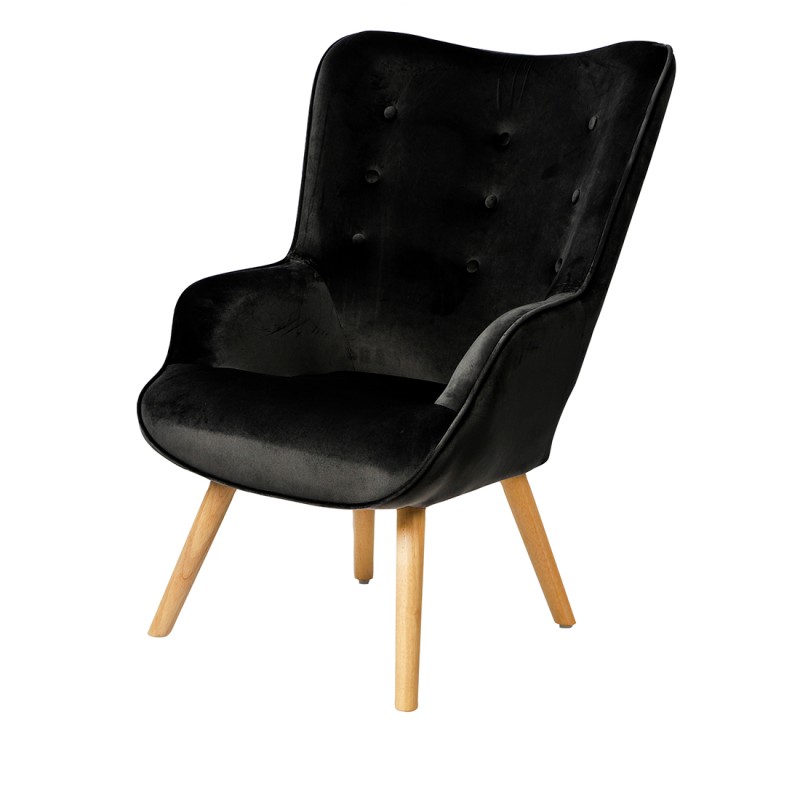 Fauteuil de salon en velours noir avec pieds en bois collection ENJOY. Style scandinave