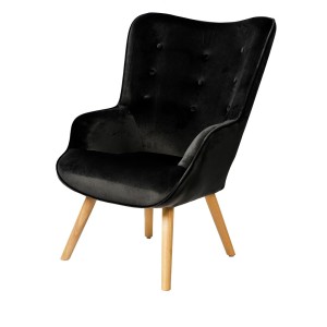 Fauteuil de salon en velours noir avec pieds en bois collection ENJOY. Style scandinave