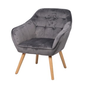 Fauteuil en velours gris avec pieds en bois – 74x70xH85 cm, hauteur d'assise 43 cm – Collection VELUREA