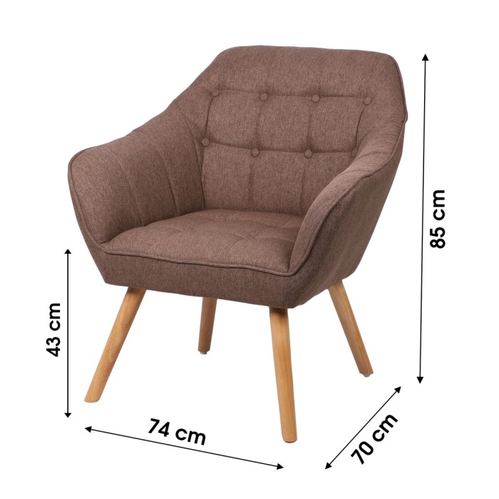 Fauteuil en tissu taupe avec pieds en bois – 74x70xH85 cm, hauteur d'assise 43 cm – Collection ARCTIKA