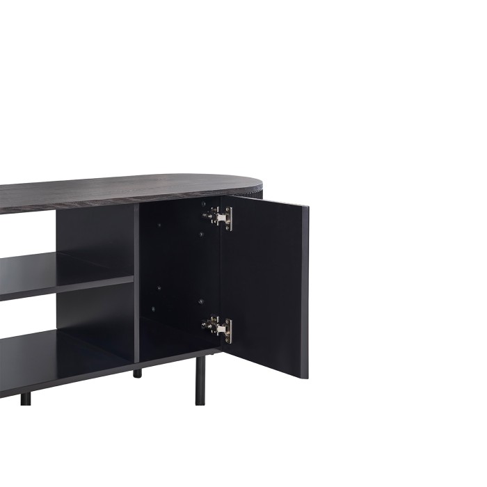 Meuble TV VAGOS – Coloris brun foncé – Meuble TV arrondi – 2 portes & 2 niches – 140 cm – Design compact