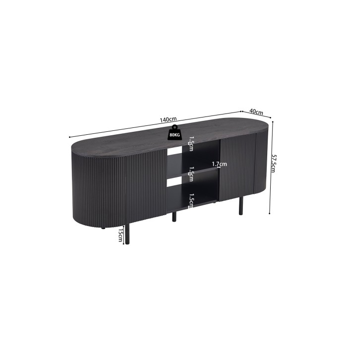 Meuble TV VAGOS – Coloris brun foncé – Meuble TV arrondi – 2 portes & 2 niches – 140 cm – Design compact
