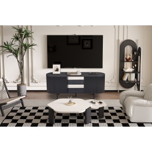 Meuble TV VAGOS – Coloris brun foncé – Meuble TV arrondi – 2 portes & 2 niches – 140 cm – Design compact