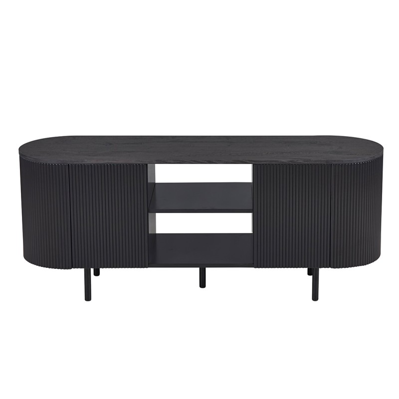 Meuble TV VAGOS – Coloris brun foncé – Meuble TV arrondi – 2 portes & 2 niches – 140 cm – Design compact