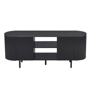 Meuble TV VAGOS – Coloris brun foncé – Meuble TV arrondi – 2 portes & 2 niches – 140 cm – Design compact