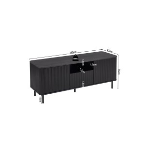 Meuble TV VAGOS – 1 niche, 1 tiroir, 2 portes, 3 passes câbles – L140 x H56 x P45 cm – Brun foncé – Design moderne