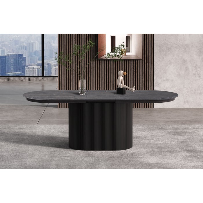 Table extensible VAGOS – 180-220 cm – Forme ovale – Coloris brun foncé – Style Design