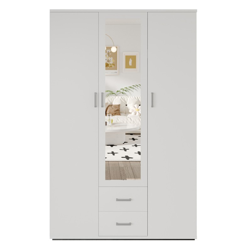 Armoire 3 portes avec miroir TOM – Dimensions H185 x L120 x P52 cm – Coloris blanc – Style design